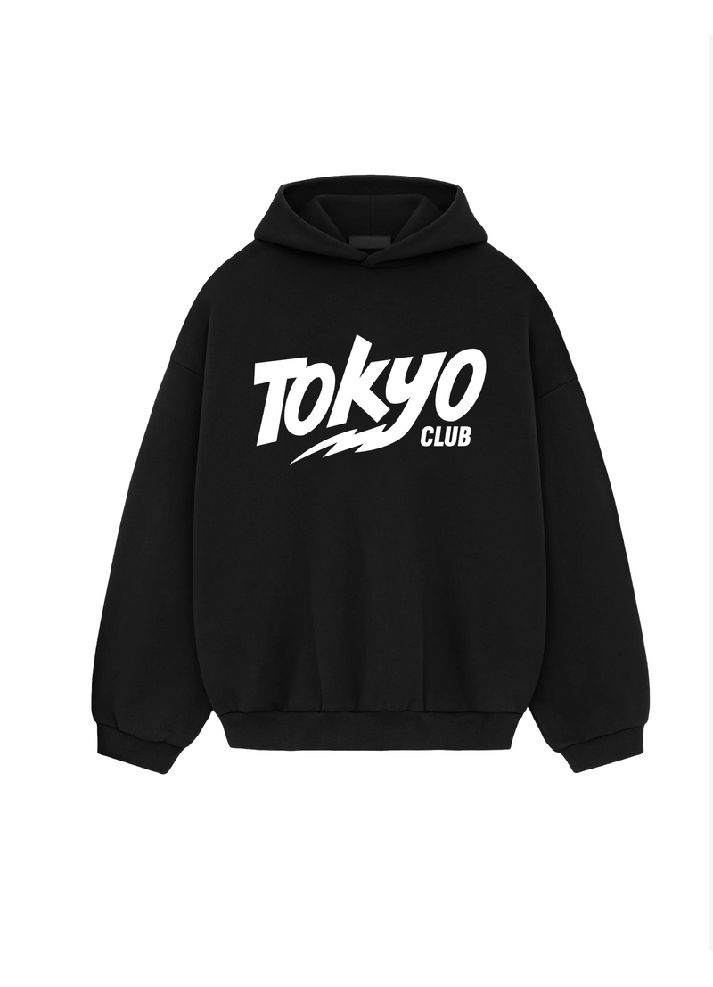 Tokyo Club Black Hoodie- White Logo