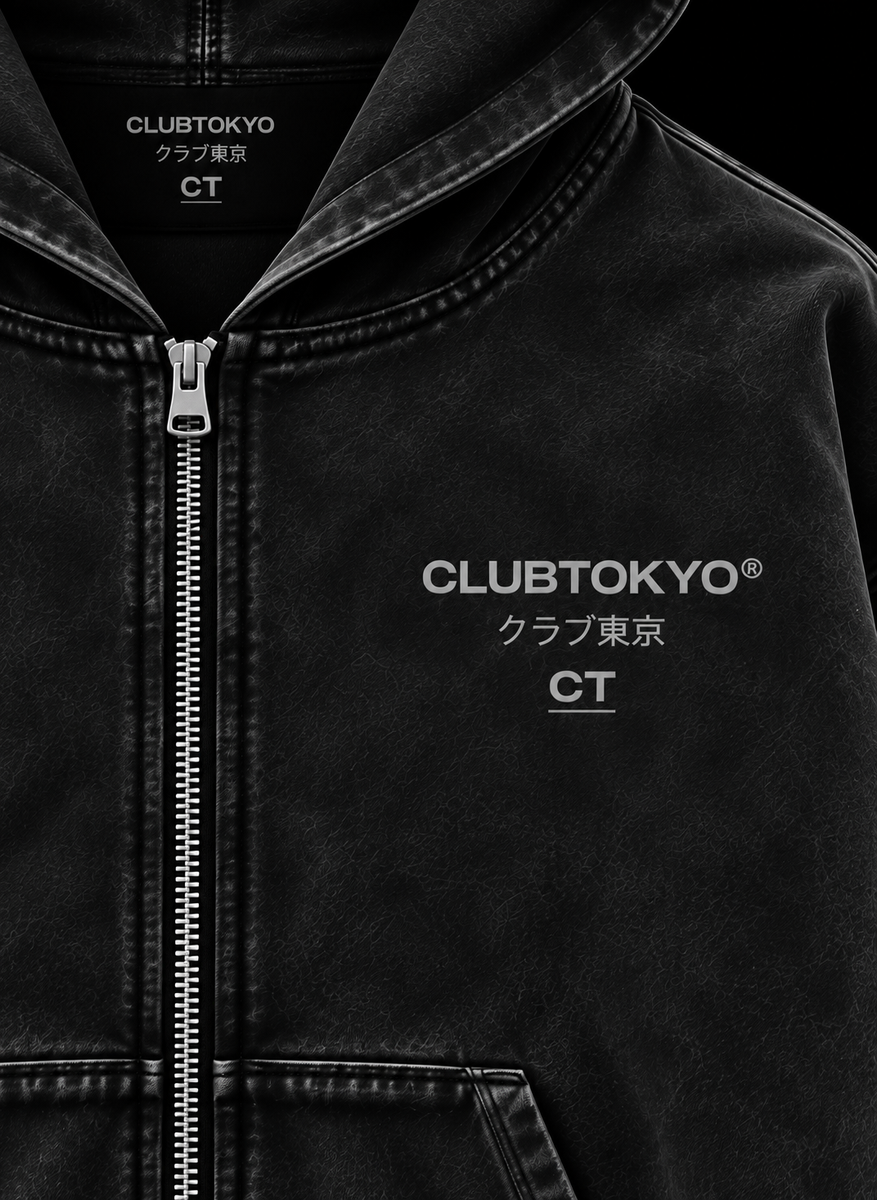 Washed Black Zip Hoodie