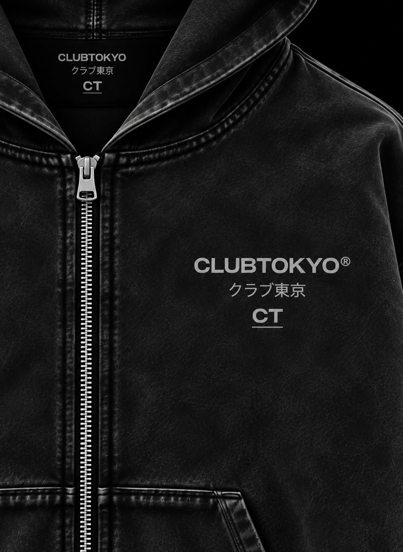 Washed Black Zip Hoodie