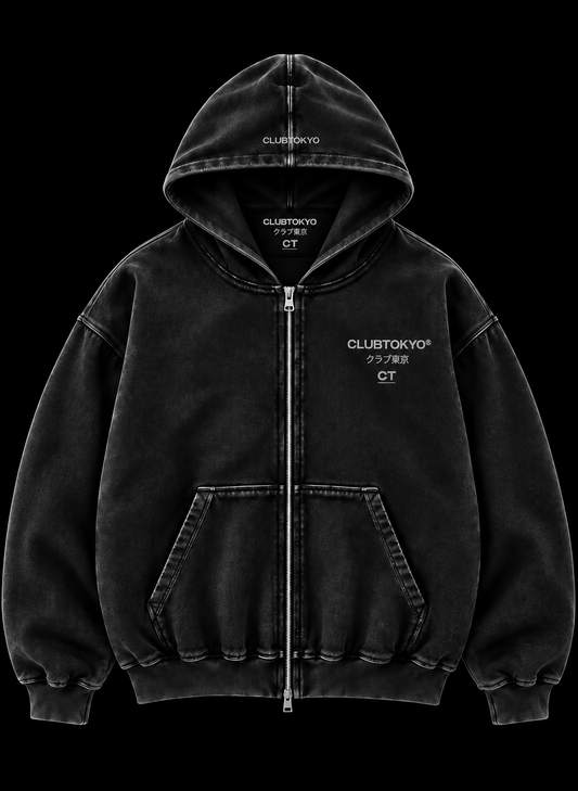 Washed Black Zip Hoodie