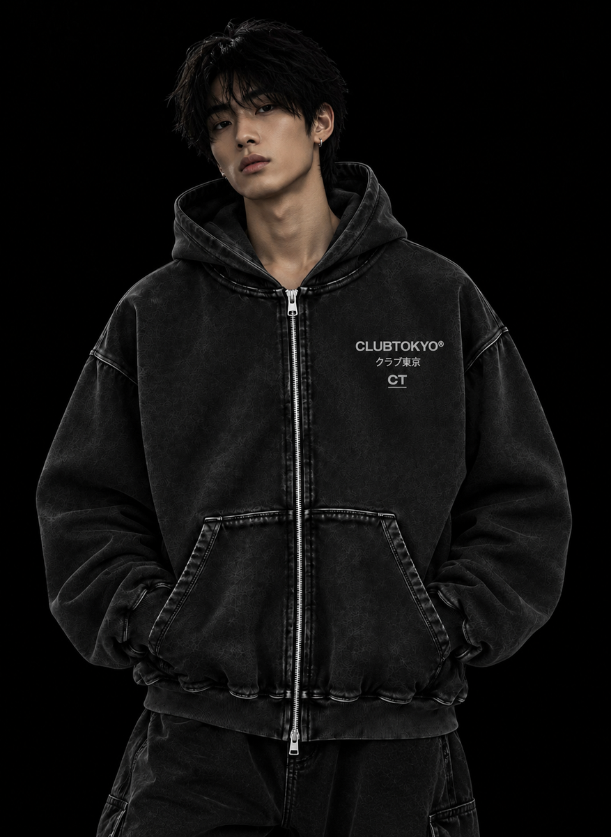 Washed Black Zip Hoodie