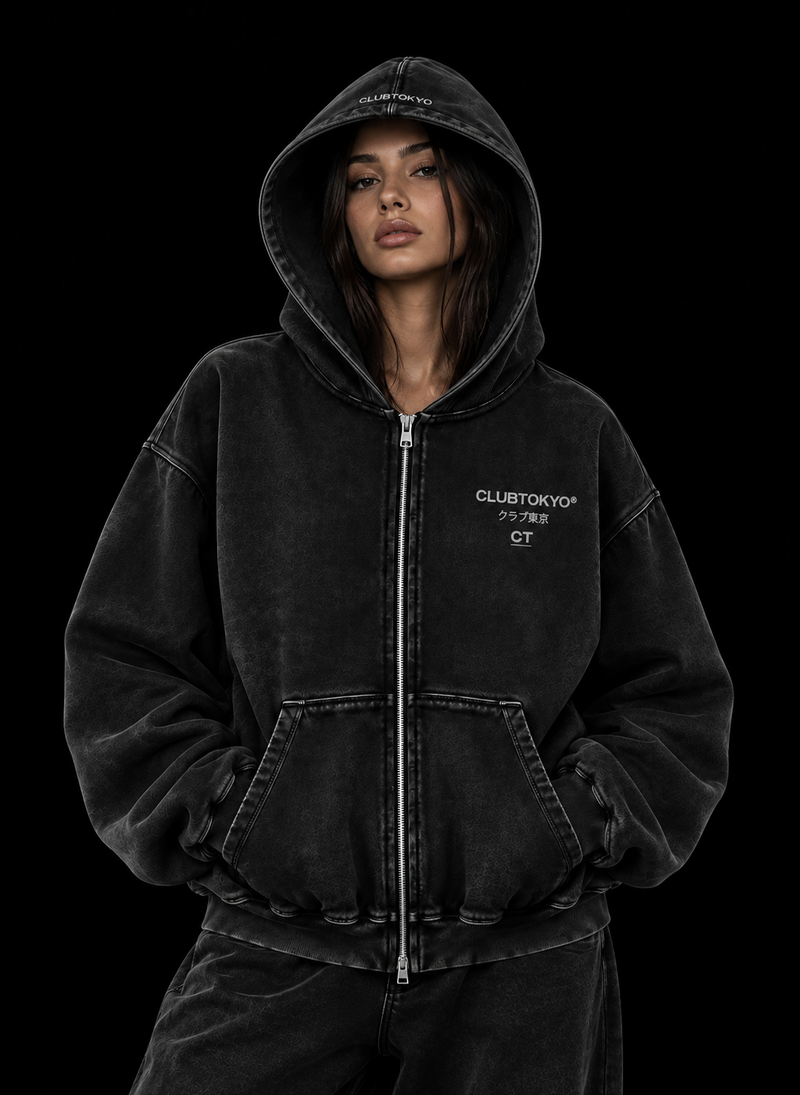 Washed Black Zip Hoodie