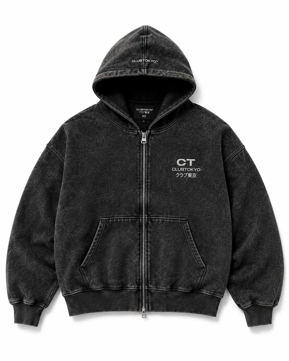 Washed Black Zip Hoodie