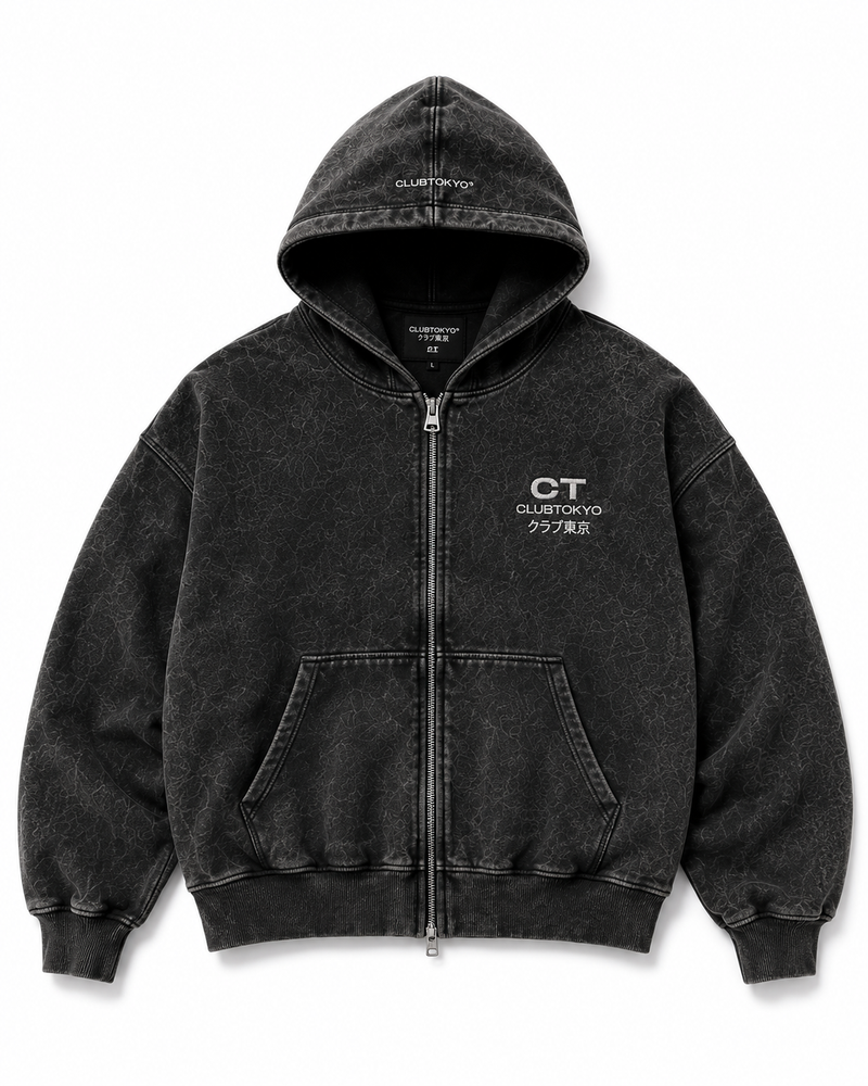 Washed Black Zip Hoodie