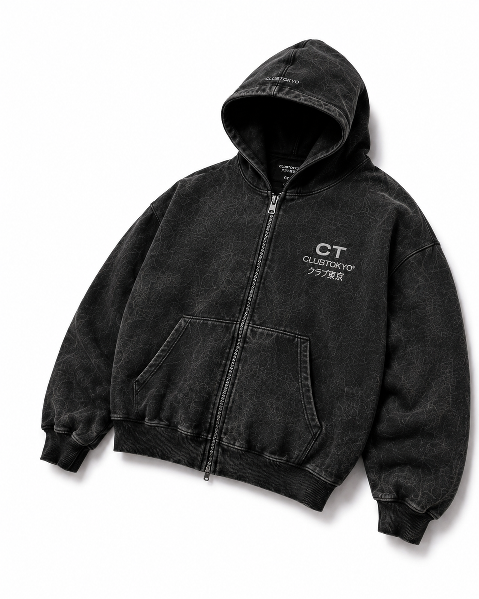 Washed Black Zip Hoodie