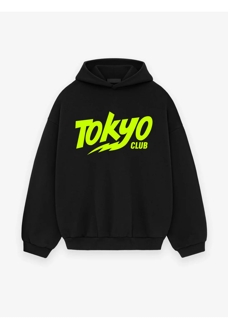 Tokyo Club Black Hoodie- Neon Yellow-Green Logo